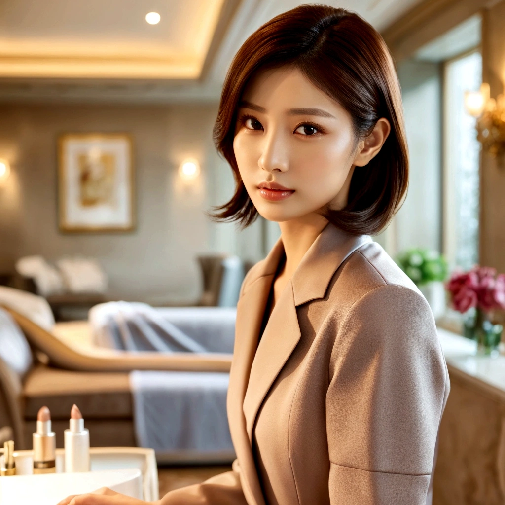 there is a woman that is sitting in a chair in a room, exclusive, li zixin, professional image, beauty woman, yun ling, elegant high quality, high quality portrait, sha xi, good looking, elegant look, lulu chen, high-end, jinyiwei, high - end, elegent, wenfei ye, with professional makeup, pleasing aesthetics