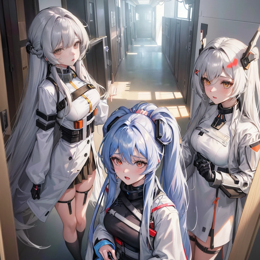 (nsfw), Standing in the hallway with long hair and a white coat, Anime Girls in the Style of Girls Frontline and Arknights, Portrait of an Anime Astronaut Girl, Cute Anime Visual of Silver-Haired Girls, Celebrating Anime Mecha Aesthetics and Anime Aesthetics, Captivating Portraits of Beautiful Anime Girls, Portraits of Anime Girls from Girls Frontline and Arknights, Kawaii Anime Girls' Portraits, Stunning Portraits of Elegant Anime Girls.

These examples showcase different variations of describing an image with the given prompt words, utilizing detailed and specific descriptions