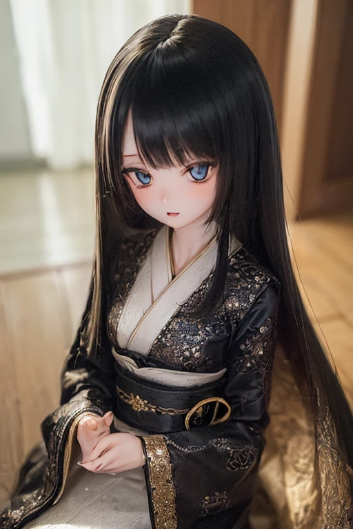 (SFW:2), photorealistic, realistic photo, ((highest quality)), ((masterpiece)), ((extremely detailed)), kukolnydom, doll, (mature woman, 24yo, 24 years old:1.6), solo, ((cowboy shot, seiza, skinny, slender, slim, kimono, obi, hair ornament)), green eyes, parted lips, (black hair, long hair, looking at another, blank eyes, empty eyes, detailed eyes, detailed clothes:1.3), Japanese room, 8k