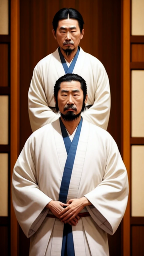 (A handsome warlord who looks like a model:1.4)、50 Oda Nobunaga、Honnoji no hen、Samurai、Demonic face、White robes、血のりのついたWhite robes、knifeを持つ、 alone, Long Hair, One handsome warlord, ponytail, Male Focus, Redhead, White kimono, White kimono, scar, knife, Temple Japanese-style room、Honnoji no henのシーン、sheath, scar on face, warrior,