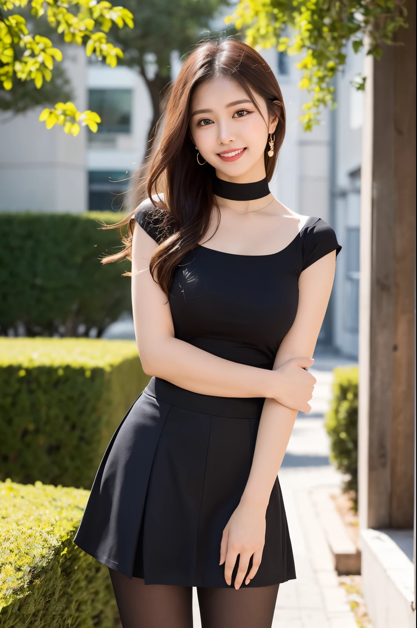((best qualtiy, 8K, tmasterpiece:1.3)),Focus:1.2, female high-school student，Drive a motorcycle，Perfect S-Shaped Body，（A look of determination）（adolable），delicated face，Long hair waist-length，long hair flowing，Tilt your head，ssmile，Hair details，Delicate Full Body Portrayal，Delicate depiction of the face，Best picture quality，A high resolution，细致背景，Delicate portrayal，exquisitedetails，Rich in detail，Facial strengthening，(Short crop top，short  skirt)，with blue sky and white clouds，Sitting Among the Flowers，wooden cabin，There are no bags under the eyes