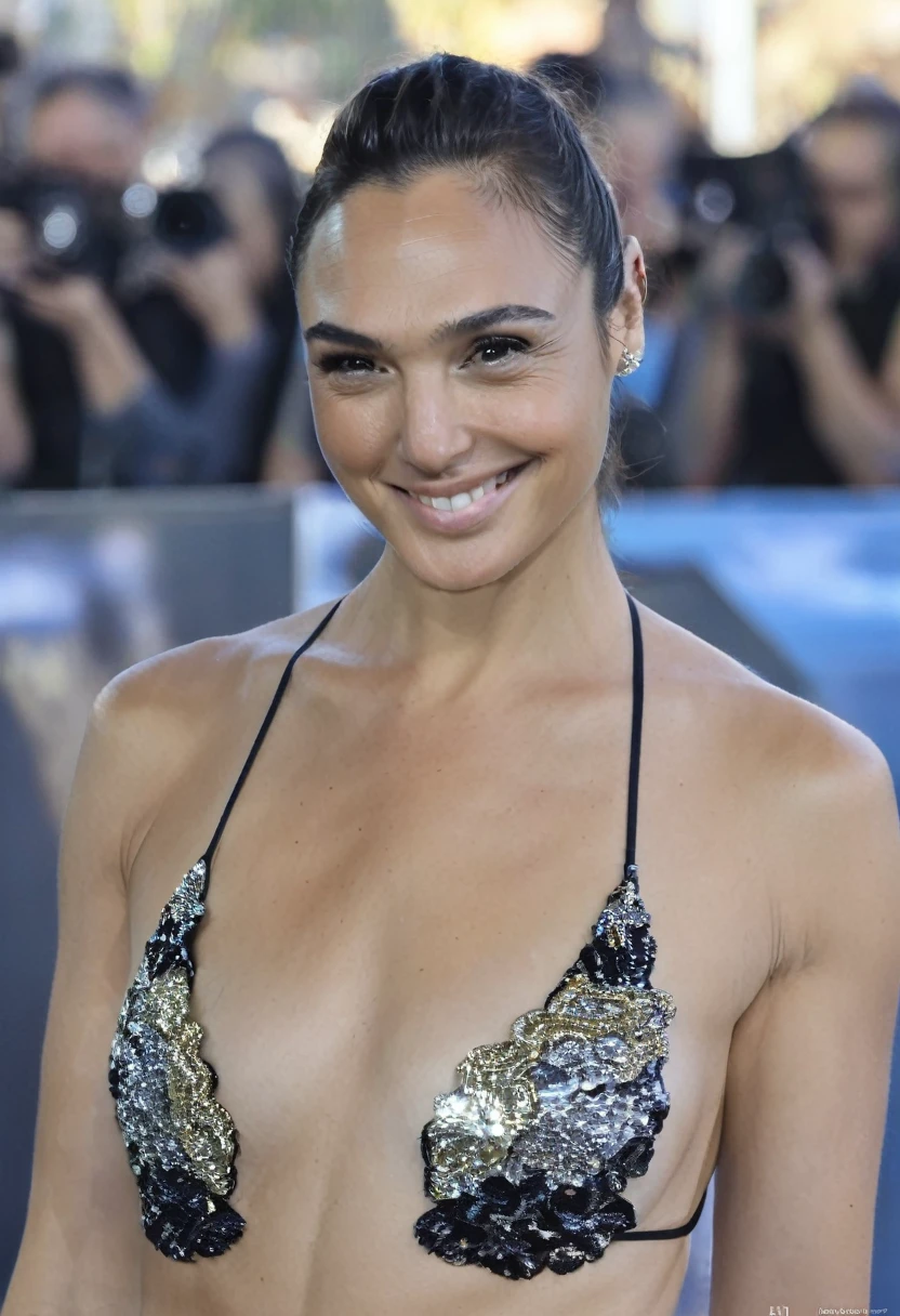 Random erotic photograph of celebrity woman, ( GalGadot, galxgadt, pony , detailed facial features ,buttery skin texture , ultra detailed skin texture , Insanely detailed skin texture , correct anatomy , depth of field, beachb background ) 45yo actress , hollywood actress , celebrity ,smiling , she is wearing a detailed rubber swimsuit, fit figure, (random photograph, random click:1.4) , hair pulled back, hair bun