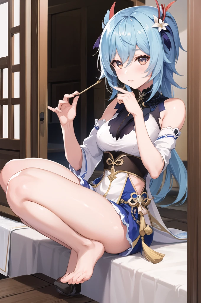 Ganyu,long hair,cyan hair,moody atmosphere,Ahegao,laying down,embarrassed,showing pussy,showing all tongue fully,sigh from mouth,showing ,hiding face with arm,cum in pussy