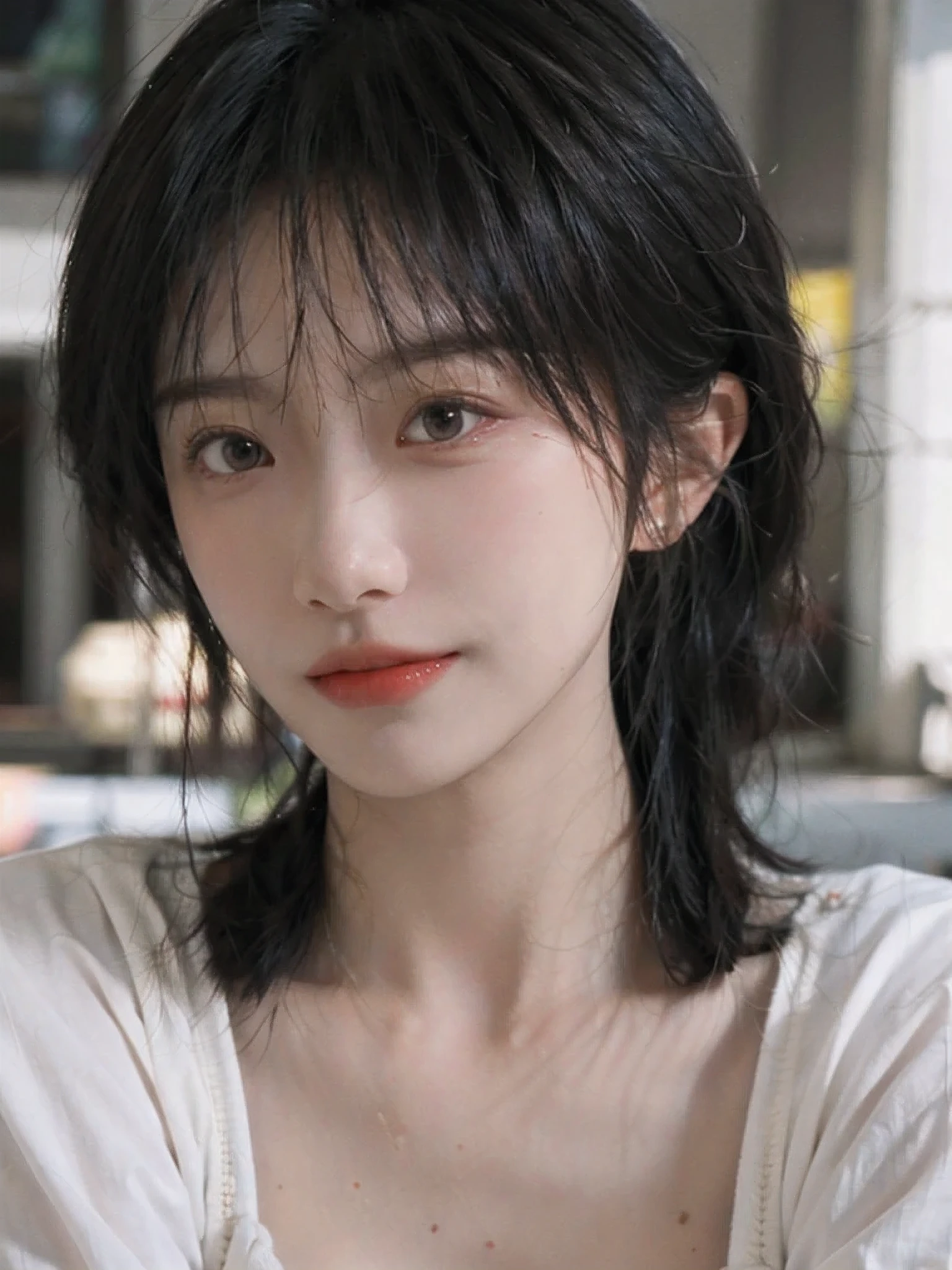 (Skin details:1.4), (smooth skin textures:1.3), Lipstick, background,Beach background， Looking at the audience，earrings, Serene, calm, (Realistic and detailed eyes：1.2）, Natural skin texture, Realistic facial details, Soft dramatic lighting, Vivid details, 35 mm film, outdoor, (Photo Practical:1.4), (hyper Practical:1.4), (Practical:1.3), (Smoother lighting:1.05), (Improve lighting quality:0.9), (Highest quality real skin textures:1.4), Exquisite eyes, Delicate face, Close-up of face, (Enhance the beauty of skin texture:1.1), Hair details, vest，normal body ratio, short hair, Moles under the eyes, thinking, A faint smile,Park background，Portrait Photography, Depth of Field, bokeh, Surrealism, Ray Tracing, (Portrait Photography:1.1), Surrealism, High Detail, clair obscur, Ray Tracing, reflected light, ultra HD, ultra HD, masterpiece, Textured Skin, Super Detail, High Detail, high quality, best quality
