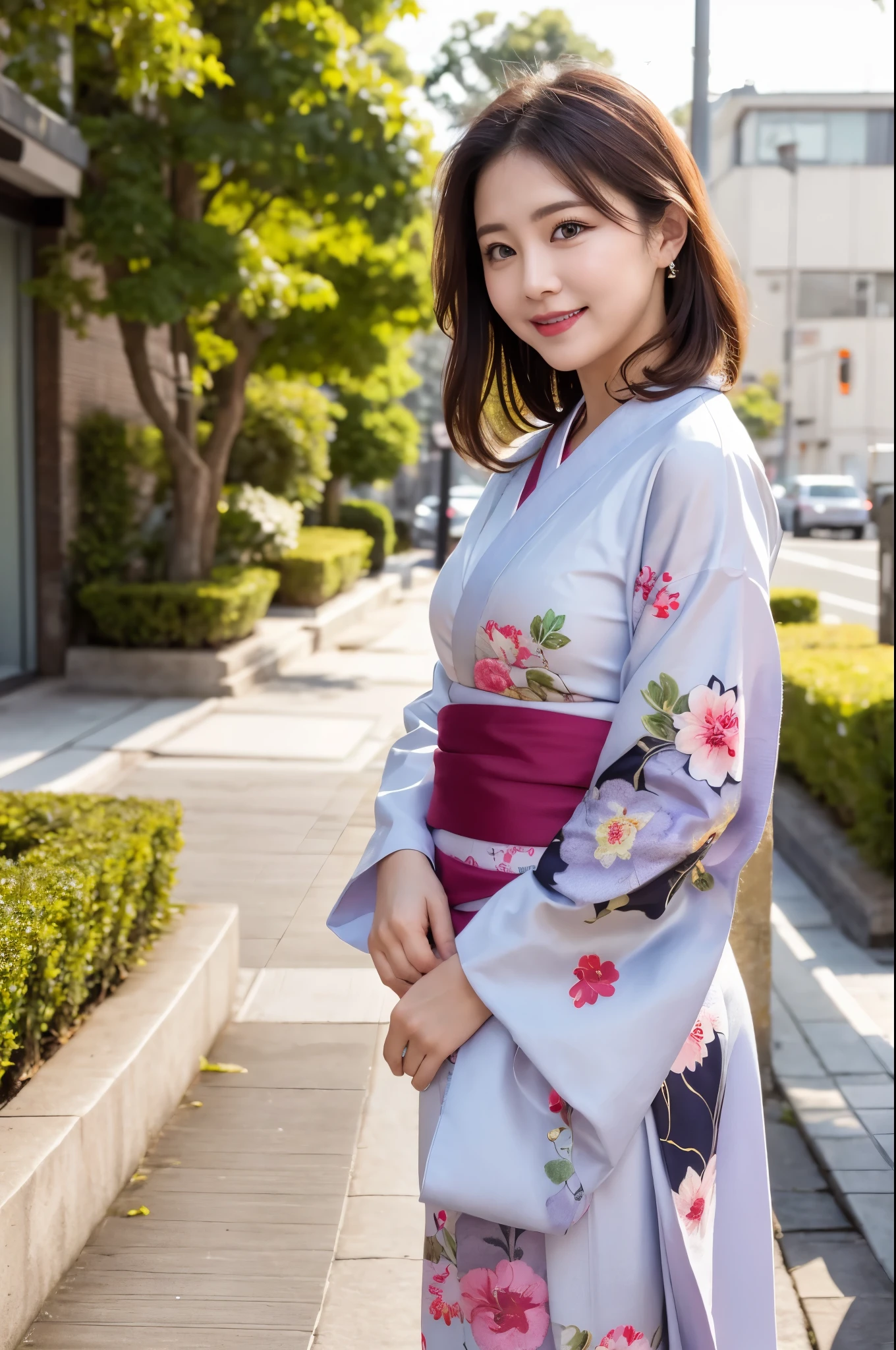 Face :9,1449314384], ulzzang-6500-v1.1, (RAW Photos:1.2), (Photorealistic), Beautiful Mature Woman VN01, Beautiful details, (Genuine: 1.4), Very detailedな目と顔, Beautiful and fine details,  (Japanese Kimono、Elegant Japanese pattern kimono、Komono)、Esbian all over、 (A very loving smile:1.2)、Large file size, High resolution, Very detailed, Highest quality, [masterpiece:1.6], Awareness-raising, Very detailed, Hmph, In detail, Highest quality, 8k wallpaper, Cinema Lighting, One mature woman, 37 years old, Perfect figure, Cute droopy eyes、Beautiful big eyes、((I keep my hair up and short))、 ((masterpiece)), Highest quality, One mature woman, eye shadow, Upper Body, Portraiture, ((Full Body Shot:1.23))、