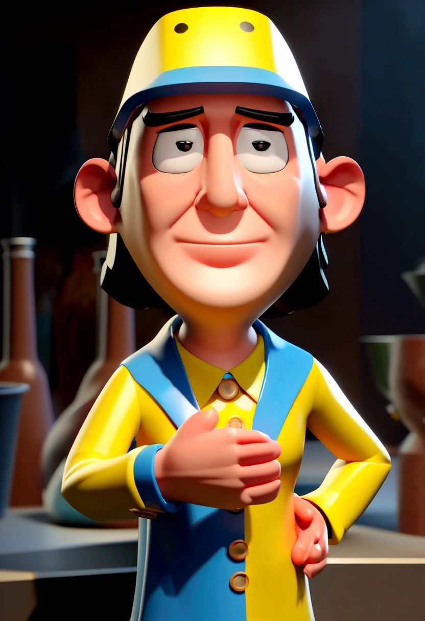 Cartoon character لرجل يرتدي نظارات سوداء وقميصًا أزرق, Cartoon character, Stylized character, Cartoon style rendering, 3D miniature, Introducing Arnold Maya, Stylized 3D rendering, Toon introduction shot, 3D character, 3D character, Stylized 3D rendering, 3d character rendering, Cartoon character, Close-up character, Personality posture,  (pixar style) (The main part:1.2) (sad) (Best quality) (Detailed skin) (Detailed texture) (8 kilos) (Pottery) (Cinema lighting) (Intense focus