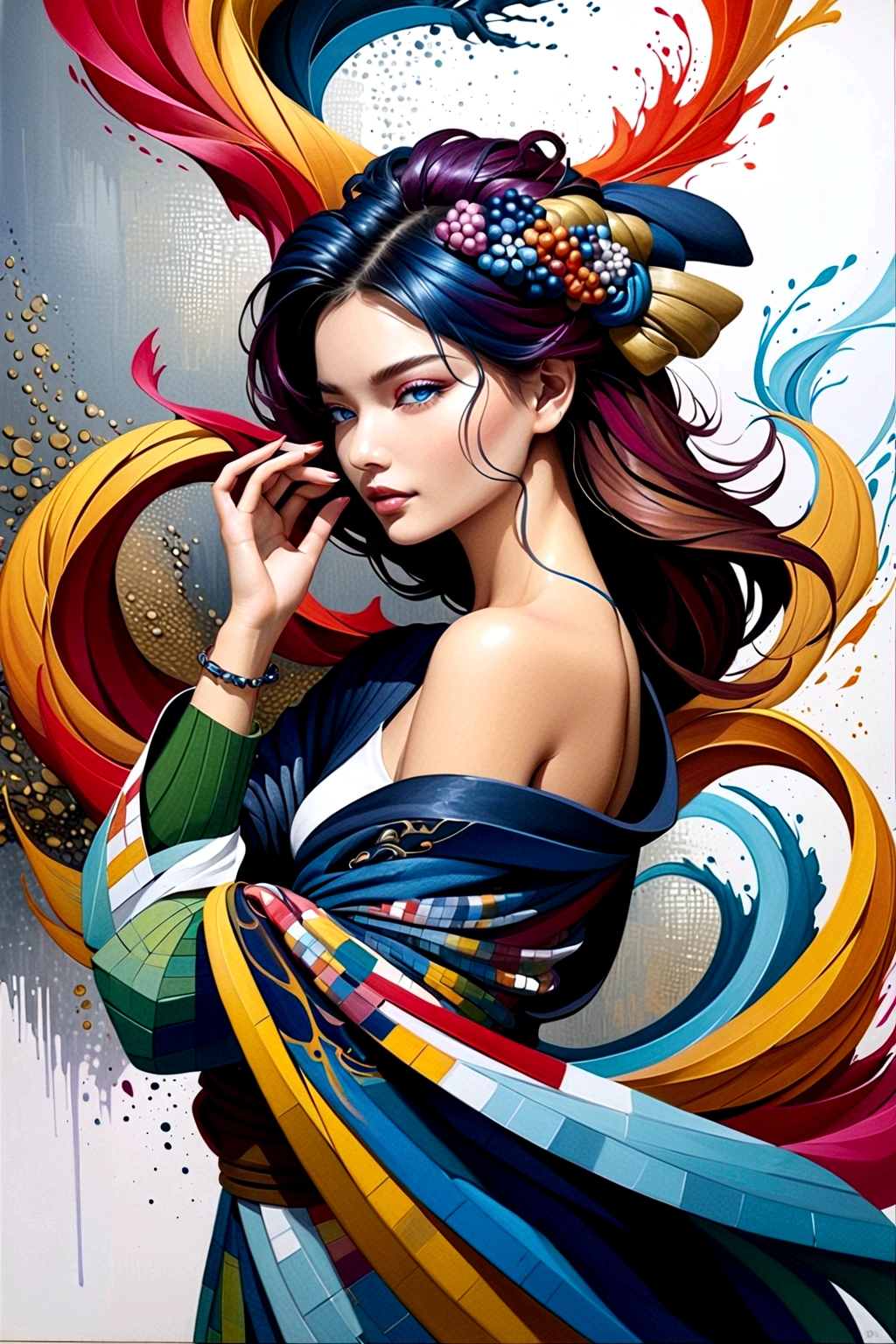 abstract oil painting ,Young woman(Thai style)full body,abstract art,Surreal