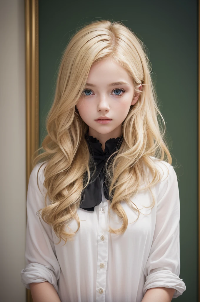 (CRU photo, best qualityer, work of art:1.2), (realisitic, photo-realisitic:1.4),(work of art:1.4),(best qualityer:1.4),1 girl, blonde, wavy hair, adolescent