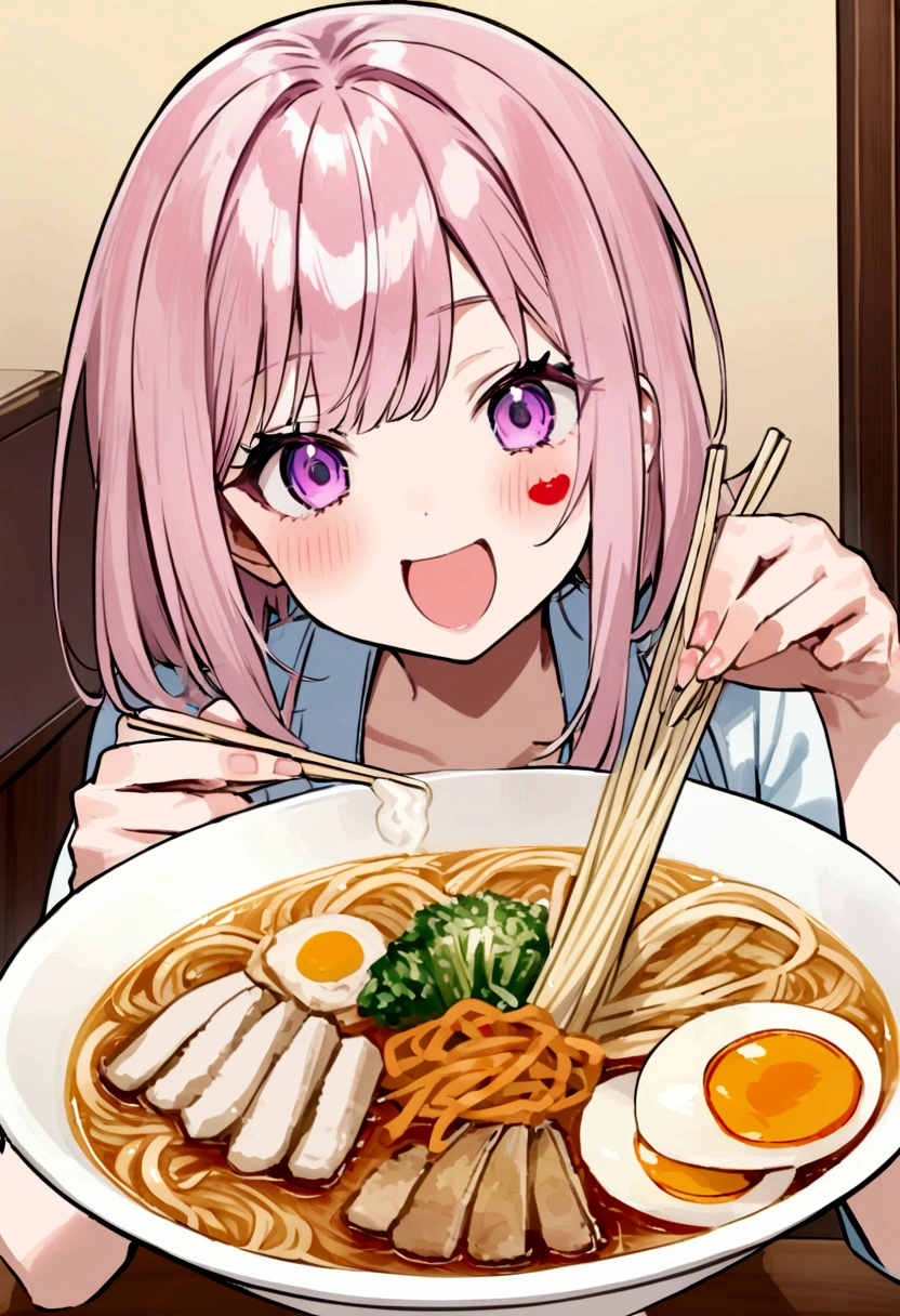 Presenter on sticker of Udon Set is having Udon Set, Ramen Set Japanese noodles Set, show presenter