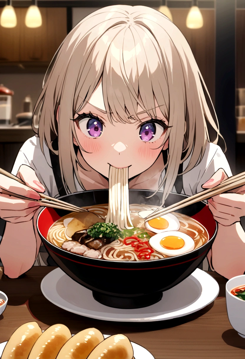 Presenter on sticker of Udon Set is having Udon Set, Ramen Set Japanese noodles Set, show presenter