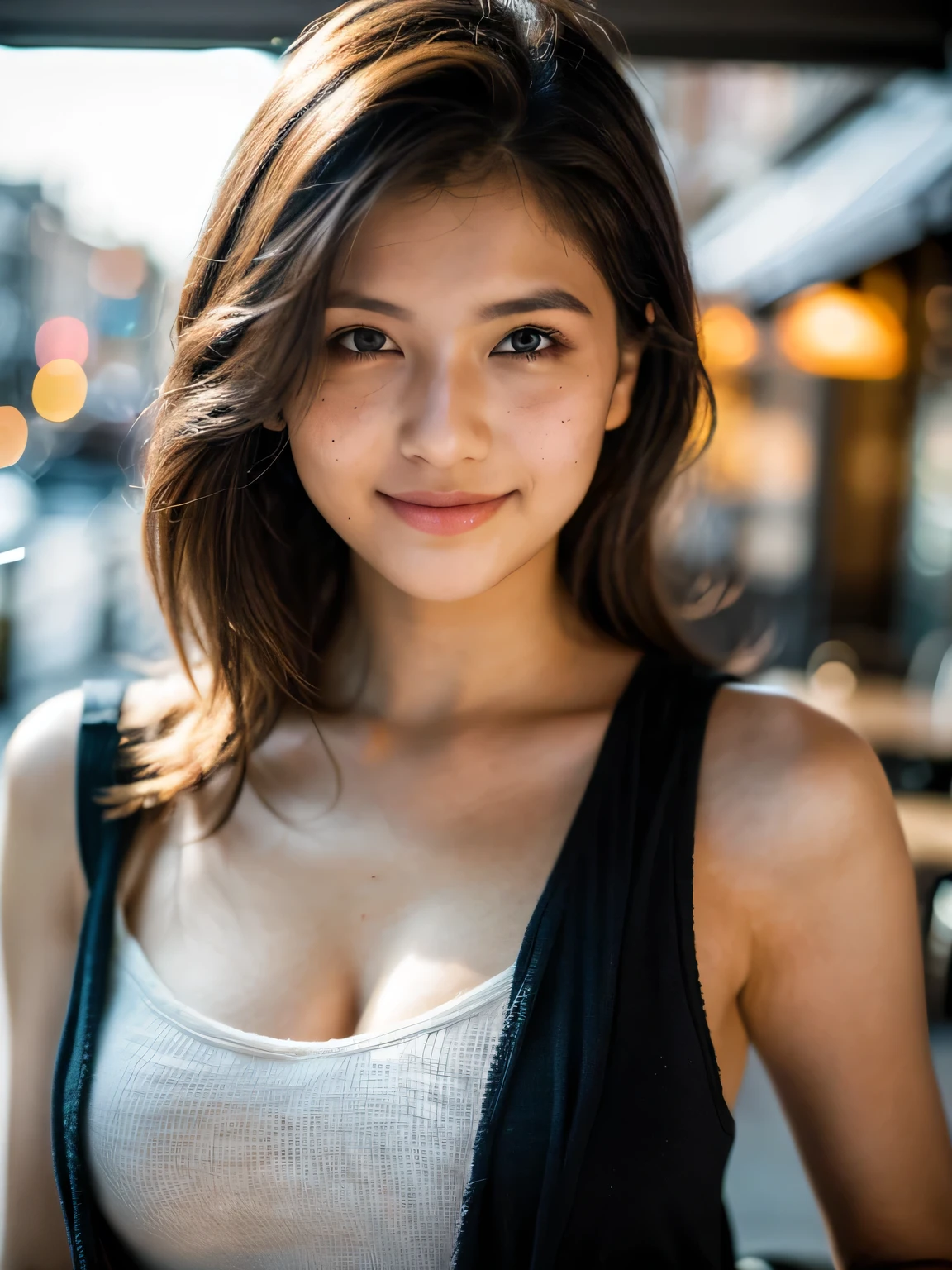 1cute girl, portrait, bokeh, ( masterpiece), accurate, anatomically correct, f/1.8, 90mm, Fujifilm GFX 50R, raw photo, regina display, super detail, high details, high quality, best quality, highres, UHD, 1080p HD, 4K, 8K, ((16years old 1 girl:1.2)), Realism, ((Face and body the full front)), (standing), medium Hair, beautiful white skin, young features,(pink micro_bikini) , soothing tones, high contrast, natural skin texture, cute embarrassed , (full_body:1.2), NewYork_city street,