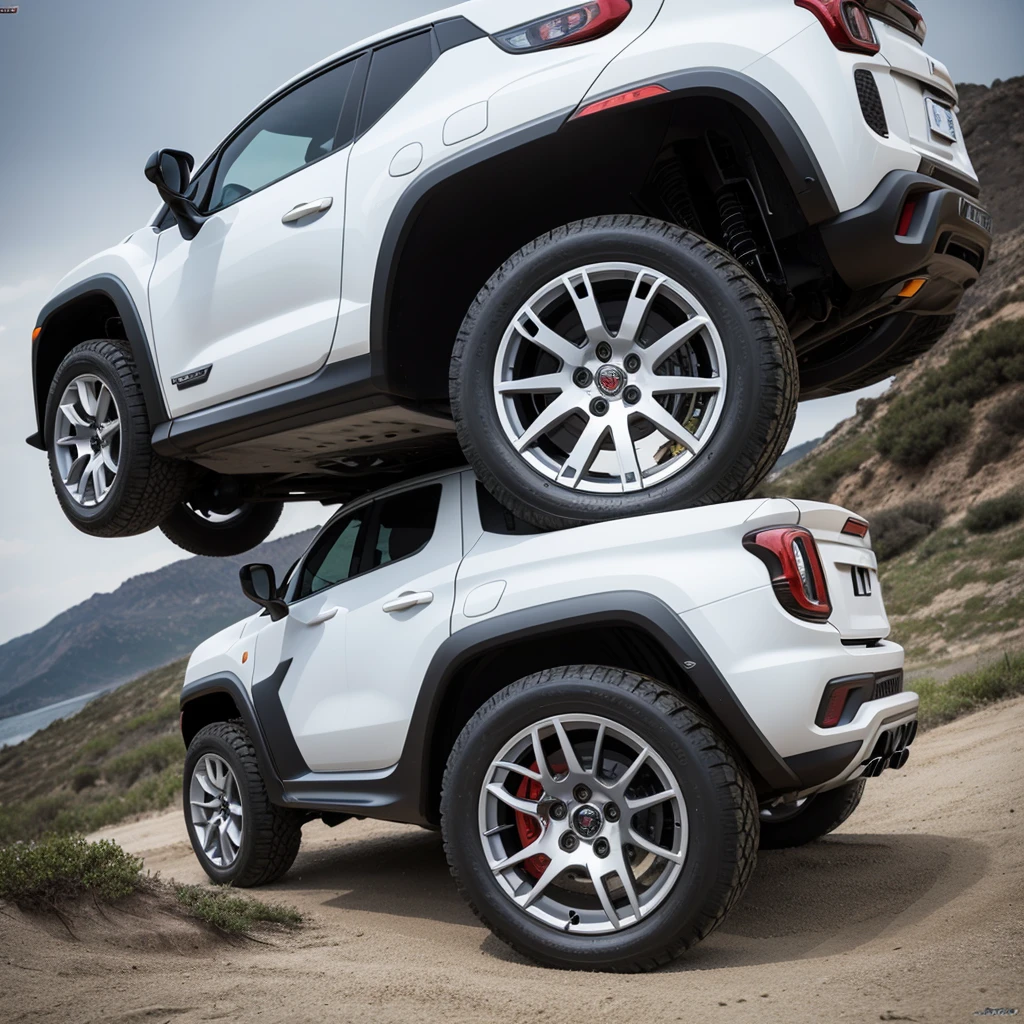 4 Rodas Gt7 Impacto Off-Road Fiat Toro / Aro 18X8 / 8x165 white background with reflection of the wheel on the ground 