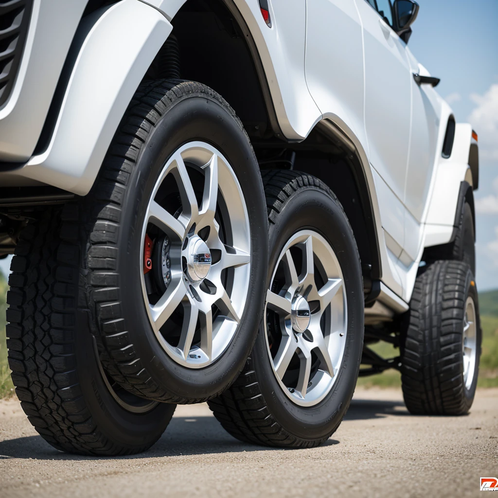 4 Rodas Gt7 Impacto Off-Road Fiat Toro / Aro 18X8 / 8x165 white background with reflection of the wheel on the ground