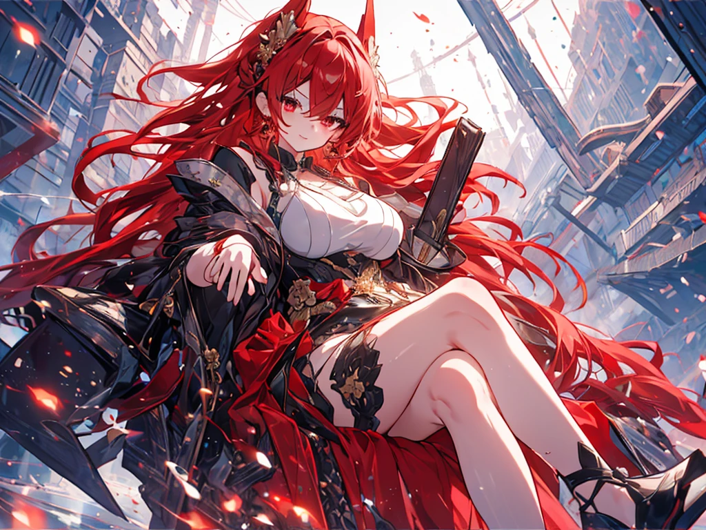 White Breath, Crossing your legs, Anime style painting, Aurora, Snow Country, An illustration, Calm expression, Perfect hands, elder, Redhead, Dignity at 50, ほろ酔いのwoman, alone、masterpiece、Highest quality、(Babes)、Fractal Art、Red eyes、Narrow eyes、Black and red dress, Reddish lips、From the shoulders up、smile、一人のwoman、Red Long Ponytail, Curly Hair, Red eyes,Golden accessories, alone, Big Breasts, woman, Take-out, Provocative laughter,40 year old woman,Queen of Sadism, Perfect Human Medicine,