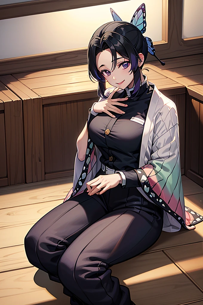 Masterpiece,Solo,1Girl,Shinobu Kochou,(Kimetsu No Yaiba),Big Breasts,Perfect Body,Sexy Body Hot,Best Quality,High Resolution,Photograph 8K,Ultra Detailed,Female Maid Prancis Theme,Female Maid Outfit Anime,Short Dress,Black And White Dress Prancis Cute Lolita,Beautiful,Beautiful Woman,Cafe Background