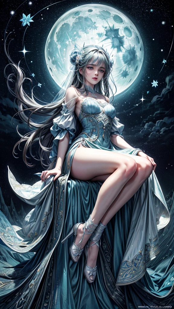  cara detallada, well-defined beautiful girl close-up, full body, slight smile, filigree, ultra highly detailed, mannerism, surrealism digital painting, by Marc Todd, Nicoletta Ceccoli, Ray Caesar, WLOP, close up half water transparent luminous nymph half blue rose, swirling blue rose vines, trees big blue closed rose flowers, moon, moonlight, detailed night sky with stars and clouds, lavish green leaves, garden, blossoming, stars, sparks, Van Gogh starry sky, celestial glowing, glowing aura, mystical, water drops, highly detailed, intricated, intricated pose, complex background, oil painting, thick strokes, mannerism, vibrant colors, masterpiece, high quality, 32k, best quality, vestido transparente sexi, senos pequeños, panti transparente, ojos dorados, pose sensual, pesones rosados, mostrando vagina, 