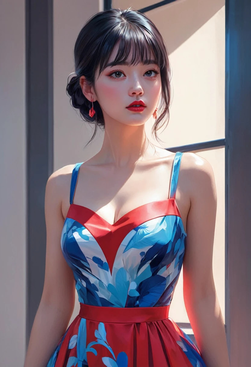 a painting of a woman in a red and blue dress, beautiful comic art, colorful art germ!!!, art by alessandro pautasso, Lois van Baarle y Rossdraws, rossdraws vibrant cartoons, awesome art style, High quality digital art., alena aenami and artgerm, in digital illustration style, gorgeous digital art