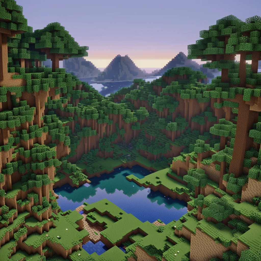 a beautiful detailed minecraft landscape,stunning 4k hyperrealistic minecraft world,gorgeous vibrant minecraft biome,intricate highly detailed minecraft environment,lush verdant minecraft forest,serene tranquil minecraft lake,majestic towering minecraft mountains,glowing warm minecraft sunset lighting,photorealistic minecraft scenery,cinematic minecraft landscape,masterpiece minecraft artwork