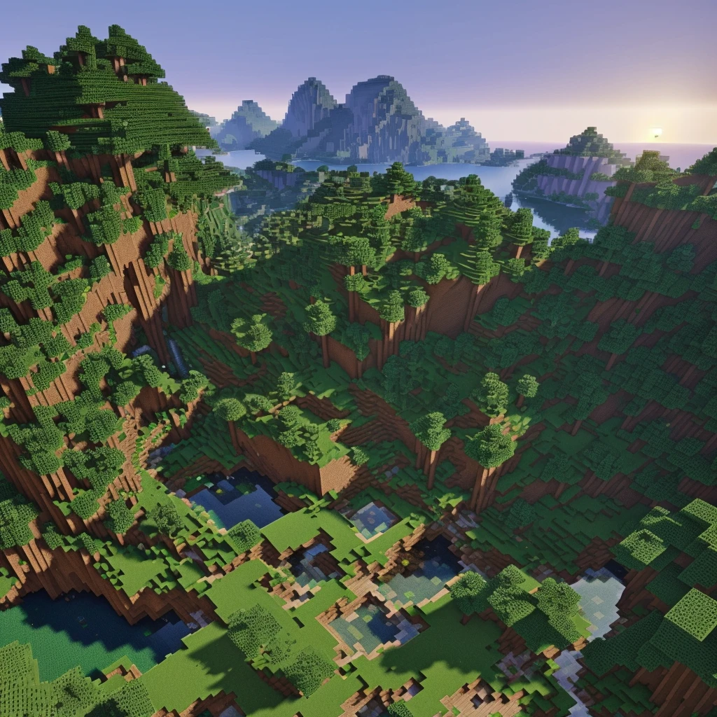 a beautiful detailed minecraft landscape,stunning 4k hyperrealistic minecraft world,gorgeous vibrant minecraft biome,intricate highly detailed minecraft environment,lush verdant minecraft forest,serene tranquil minecraft lake,majestic towering minecraft mountains,glowing warm minecraft sunset lighting,photorealistic minecraft scenery,cinematic minecraft landscape,masterpiece minecraft artwork