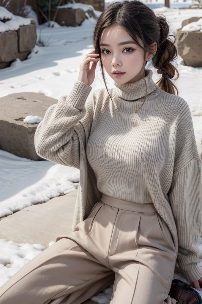 Huge breasted. Excellent mother, work of art,ultra realistic,32k,Extremely detailed CG 8k unity wallpaper, best qualityer, work of art,ultra realistic,32k,Extremely detailed CG 8k unity wallpaper, best qualityer,(winter day ),senora ,necklase ,ear drop, Grande Canyon, United States, ( Orchid Pair a turtleneck sweater with wide-leg pants and loafers. ) , Cabelo loiro cinza pigtails ,