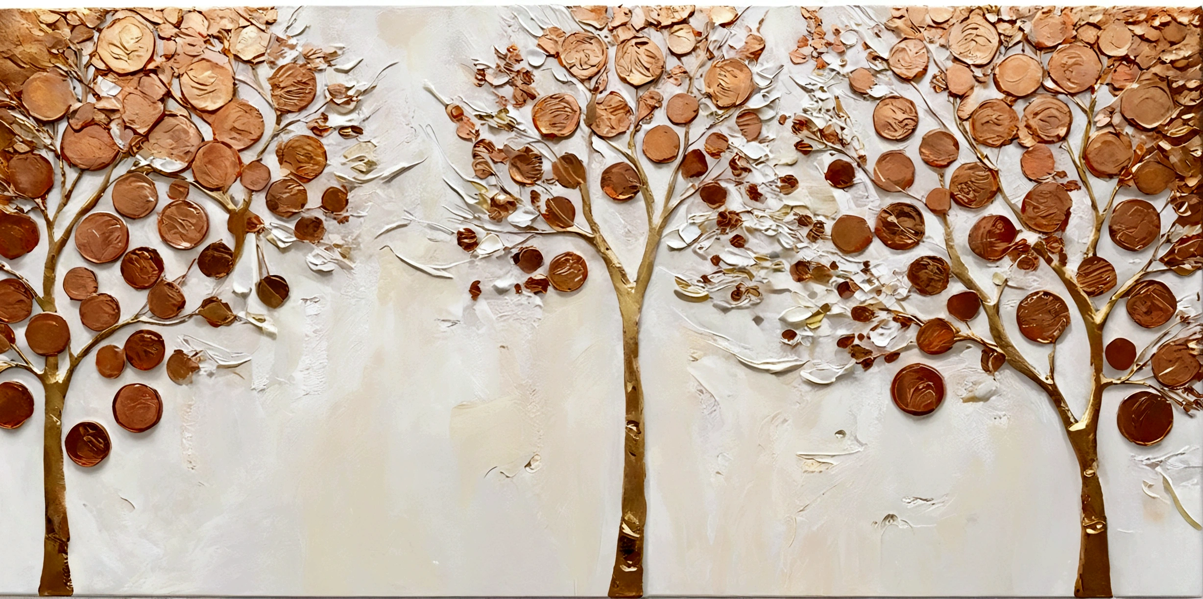 Gilded,Copper Coins,小小的Copper Coins,money tree,vanilla,bright,White background,vanilla,cream,Abstract Art,emotion,emotion,Thick textured paint,