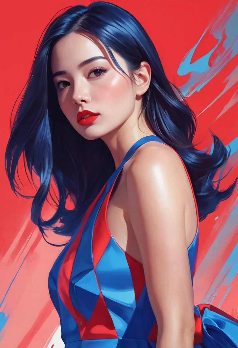 a painting of a woman in a red and blue dress, Vector art inspired by RossDrew, Trends in CG society, pop art, beautiful comic art, colorful art germ!!!, art by alessandro pautasso, Lois van Baarle y Rossdraws, rossdraws vibrant cartoons, awesome art style, High quality digital art., alena aenami and artgerm