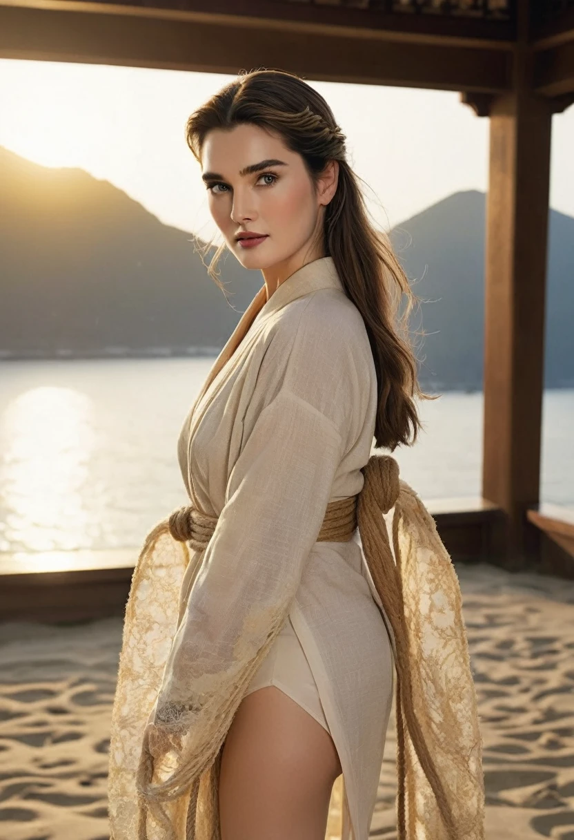 Masterpiece, Best Quality, detailed, 1 girl, (12 year old hollywood actress brooke shields model , wide, long, blonde hair), (grapefruit in front), (temple in the background), session, red kimono, medium breasts, top-less, light smile, arms behind the back, water, sunset, hair ornament,Beautiful many flowers々、brunette girl, big smile, Super beautiful bright eyes、Girl hanging from the ceiling with her arms tied with a rough rope、sweat、the rope tied his body、WET BODY、Rough rope digging into my crotch、A large amount of liquid comes out of the crotch.、One leg is suspended above by a rough rope.、tied with rope、strongly united、both hands tied、feet hanging from shackles
(8k, live shooting, Maximum image quality, Masterpiece: 1.4), Super high fine mesh, (reality, photorealistic: 1.48), Masterpiece、of the highest quality、súper detailed、8k、Detailed light、detailed shadows、RAW、(detailed skin)、(reality: 1.2)、18 years、wide、white lace underwear、under the heavy rain