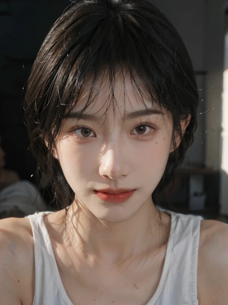 ((Top Quality, 8k, Masterpiece: 1.3)),detailed eyes,best quality,ultra high definition (reality:1.4),professional photo,1girl,professional lighting,Korean girl,beauty korean girl,cute korean girl,
detailed skin,beautiful skin,messy hair,black hair,bobcut,(ultra realistic),(dropping tits: 1.2),,medium boobs,black microbikini,sweating,detailed face,empty white room,(ultra detailed),(beautifully detailed eyes),detailed face
,Double Eyelids, shiny skin,