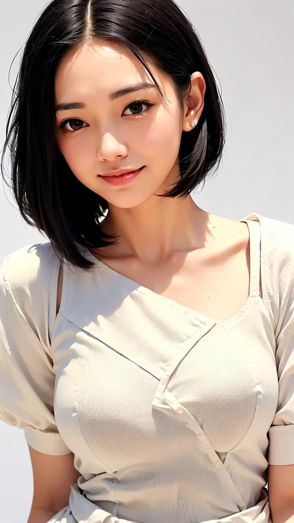 (1 woman:1.99)、(Wide forehead、Very short hair、Very small amount of hair、Forehead、Fuji frame:1.1)、Sunburn、17 years old、Naughty、Happy expression、満面のsmile、Weakness、love、I feel very comfortable alone、(large white collar),((Very sleepy、Improves skin texture,smile、Narrow eyes、Very weak eyesight、Very weak eyeliner、Half-closed eyes、I know the shape of your head、Oval Face))、(slicked back hair:1.25)、Photographic, Raw photo, Mastepiece, Highly detailed photos, Digital SLR, Photo-realistic 1.4, Super hello nothing, Best Quality,(standing、tilting your head、whole body:1.7)