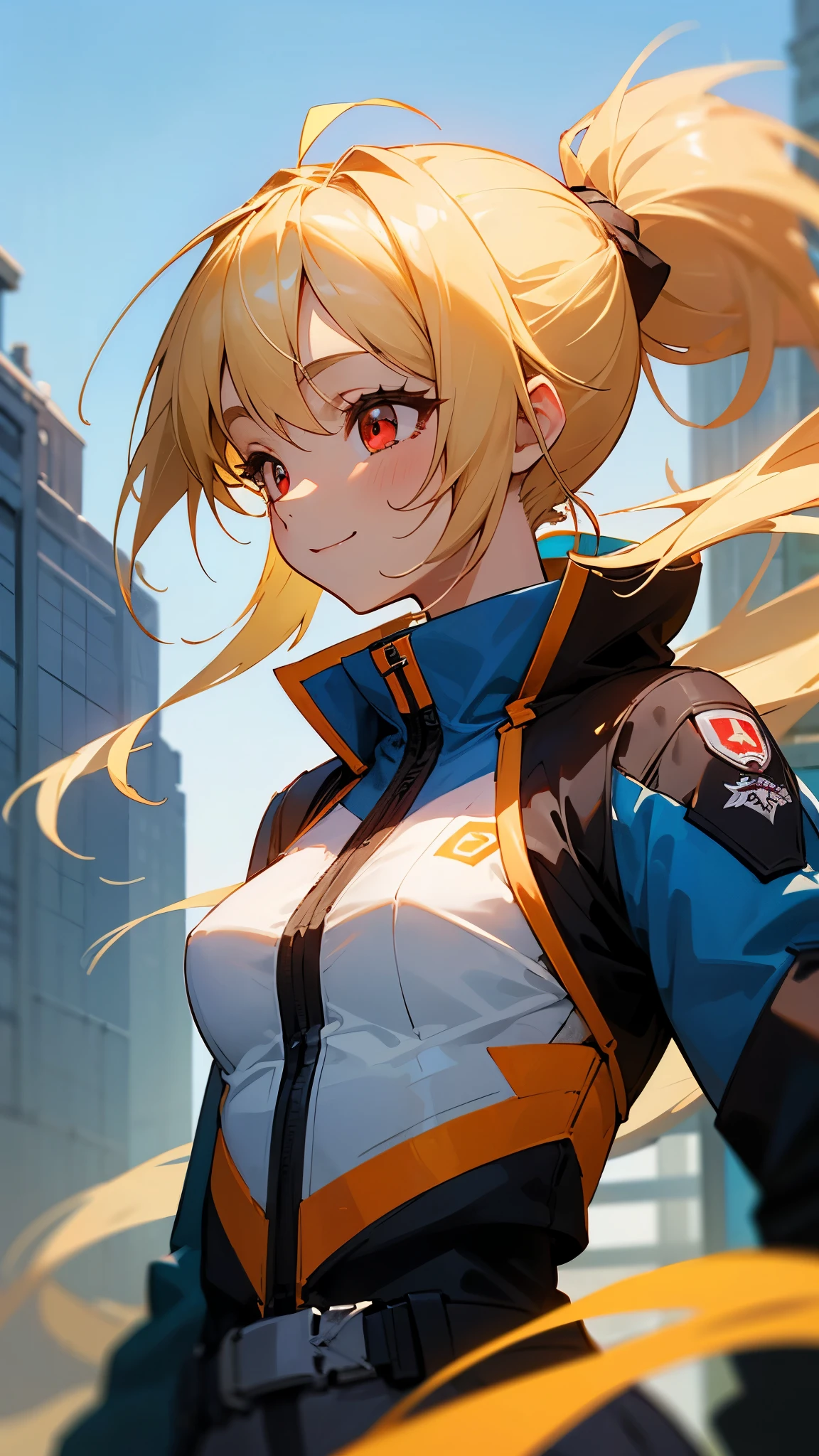 (disorganized, 8K, 4K, masterpiece, very detailed:1.2), alone, 1 girl, Front view, perfect face, 1 girl, portrait, expressive eyes, looking at the viewer, alone, Are standing, woman, toned body, 成熟したwoman, big breasts, pale, platinum blonde hair, long hair, dark blue eyes, flowing bangs, athlete body, stoic, windblown hair, move hair, move clothes, Dark brown skirt. white shirt, German, medal, army, Battleware, scar, medal, messy hair, smile, Happy, heroic, perfect anatomy, friendly, heroism, bright blonde hair, blue sky, sun, cloud, muscular, Half body, white gloves, abs under clothes