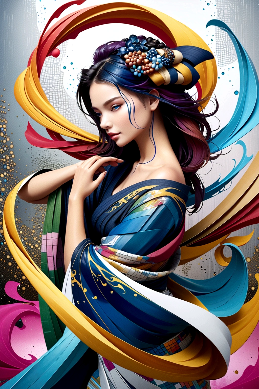 Photo realistic 8k,abstract ,Young woman(Thai style)full body,ศิลปะabstract,Surreal