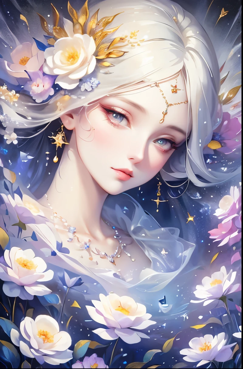 a beautiful girl, extremely detailed, highly detailed, intricate fractal art, 1girl, beautiful stars eyes, beautiful detailed lips, extremely detailed eyes and face, long eyelashes, Elegant Pose, cinematic lighting, Volumetric fog, dramatic colors, vibrant and vivid, photorealistic, 8K, best quality, masterpiece, official artwork, beautiful and aesthetic,Half-length portrait