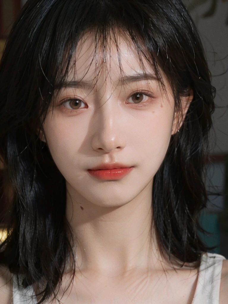 (Skin details:1.4), (smooth skin textures:1.3), Lipstick, background,海滩background， Looking at the audience，earrings, serene, calm, (Realistic and detailed eyes：1.2）, Natural skin texture, Realistic facial details, Soft dramatic lighting, Vivid details, 35 mm film, outdoor, (Photo Practical:1.4), (hyper Practical:1.4), (Practical:1.3), (Smoother lighting:1.05), (Improve lighting quality:0.9), (Highest quality real skin textures:1.4), Exquisite eyes, Delicate face, Close-up of face, (Enhance the beauty of skin texture:1.1), Hair details, Vest，normal body ratio, short hair, Moles under the eyes, thinking, A faint smile,公园background，Portrait Photography, Depth of Field, Bokeh, Surrealism, Ray Tracing, (Portrait Photography:1.1), Surrealism, High Detail, Chiaroscuro, Ray Tracing, reflected light, Ultra HD, Ultra HD, masterpiece, Textured Skin, Super Detail, High Detail, high quality, best quality