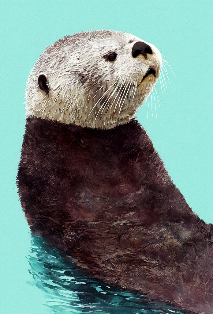 Perfect centering, Cute sea otters, Pulling the suitcase, sad， are worn， Standing position, Abstract beauty, Centered, With his back to the camera, nearing perfection, Dynamic, Highly detailed, smooth, Sharp focus, 8K, high definition resolution, illustration, Art by Carne Griffiths and Wadim Kashin, White background