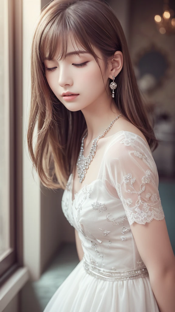 (see-through, lace:1.3), full slip, (((Very elegant and beautiful, Perfect detail, Very detailed))), whole body, Most detailed, Written boundary depth, 美しく詳細なwhole body, Thin legs, 30 years old, Very short hair, Spiked Hair, Gray and silver hair, Beautiful detailed hair, Perfect Face, Expressionless, Beautiful, detailed, deep eyes, Please open your mouth a little, Delicate arms and hands, Pale skin, Colorful background, HD background, Blurred Background, Very delicate and beautiful, masterpiece, (((Highest quality, Very beautiful 8K CG wallpaper))), (((Trendy hairstyles))), (Inside the room,Stylish interior,window),