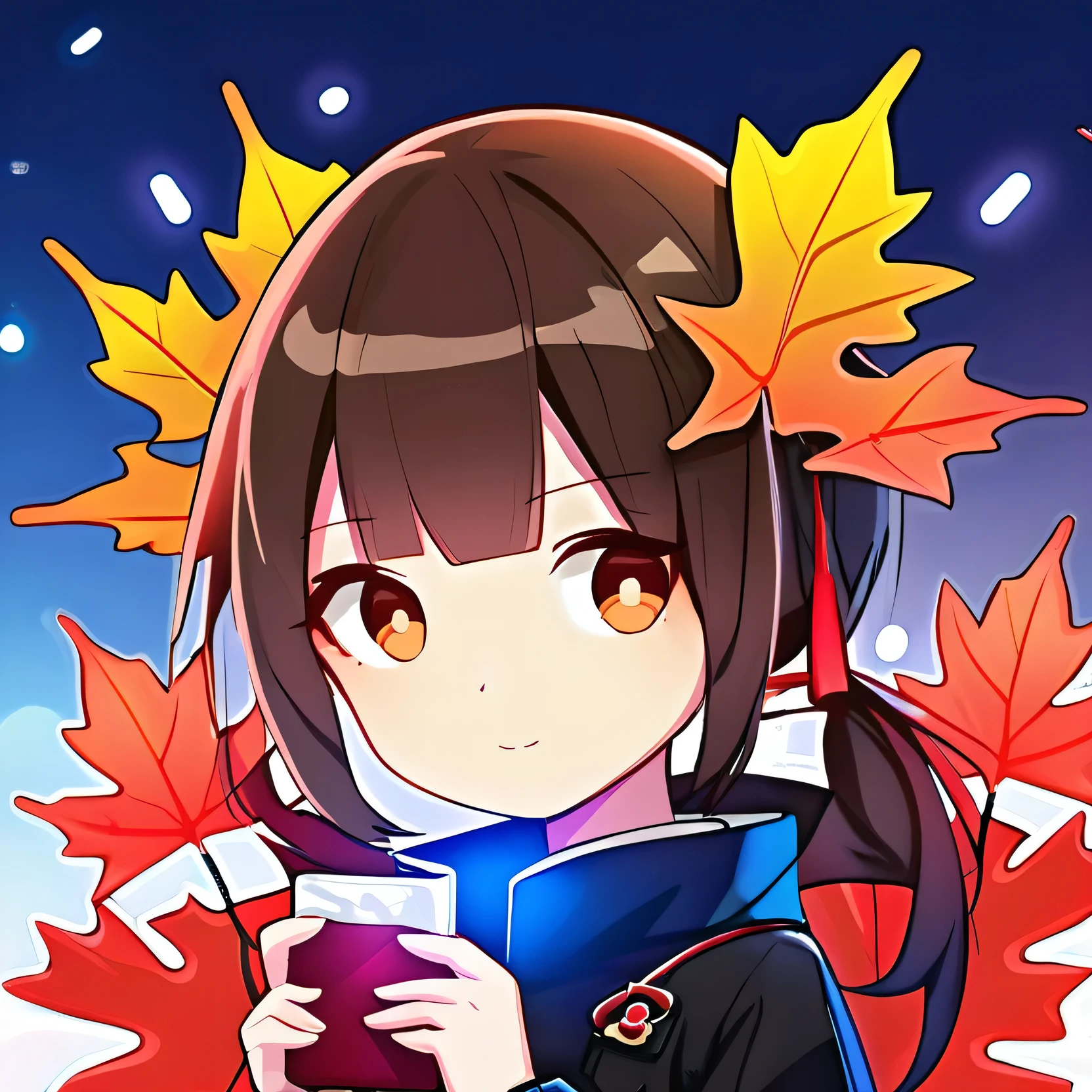 a cute girl,anime style, glowing, bloom, colorful, neo  icon, chibi avatar, maple leaves