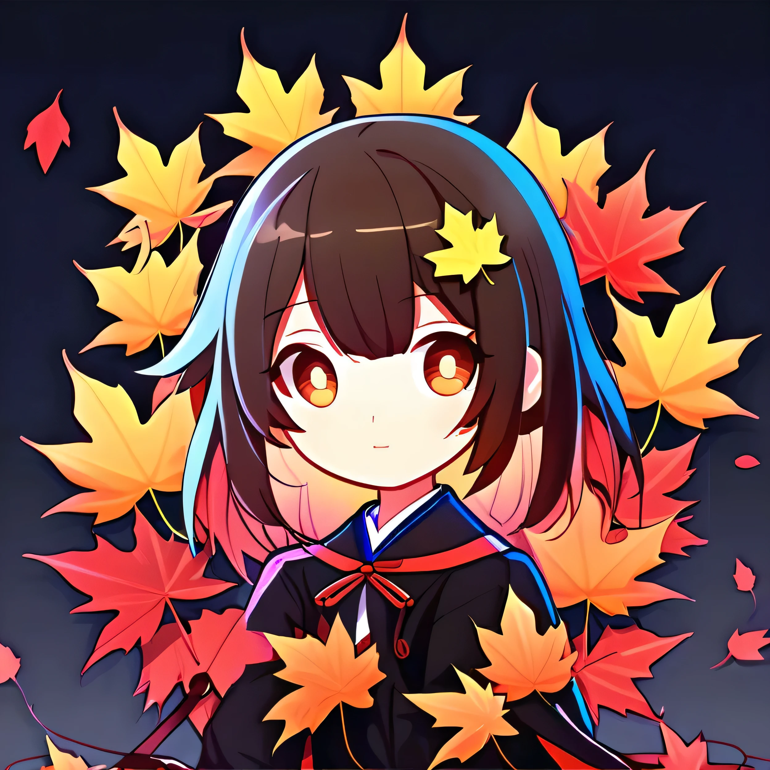 a cute girl,anime style, glowing, bloom, colorful, neo  icon, chibi avatar, maple leaves