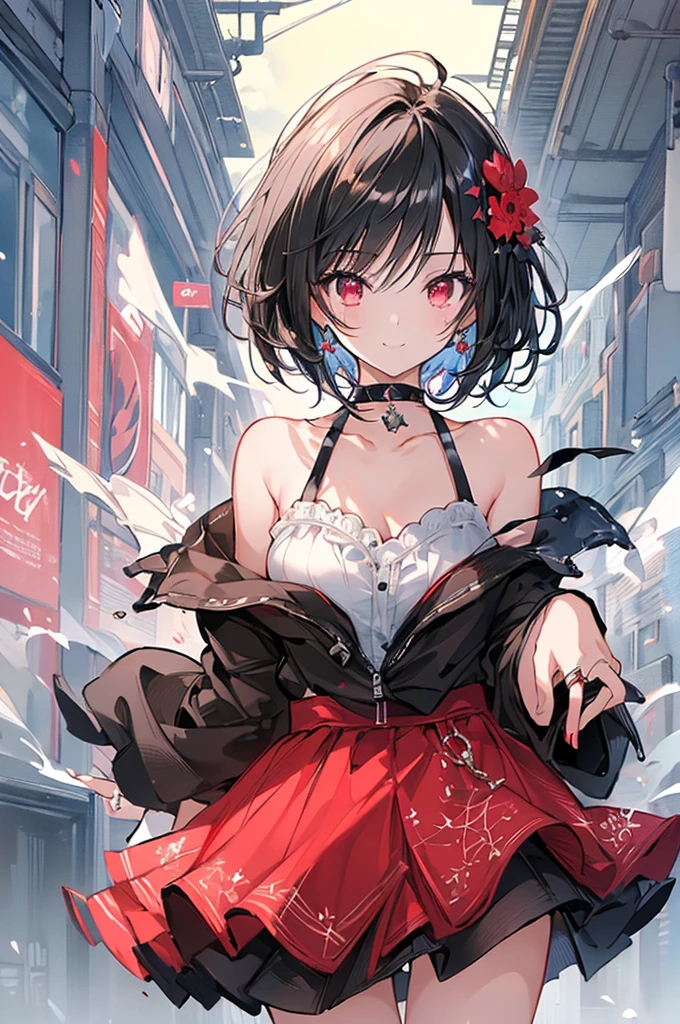 Beautiful woman, cute, A dignified expression, smile, Fleeting Expression, Transparency, ponytail, Forward Shorthair, Black Hair, Blue Hair, Silver Hair, flower, Cool, Clear sky, The wind is blowing, Gradient Hair, Ray Tracing, reflected light, Anime Style, masterpiece, Highest quality, Anatomically correct, Accurate, Super Detail, High resolution, Pink Lips, White skin, The face is facing straight ahead, not turning left or right, Head to leg, lingerie, underwear, hot spring, Change of clothes
