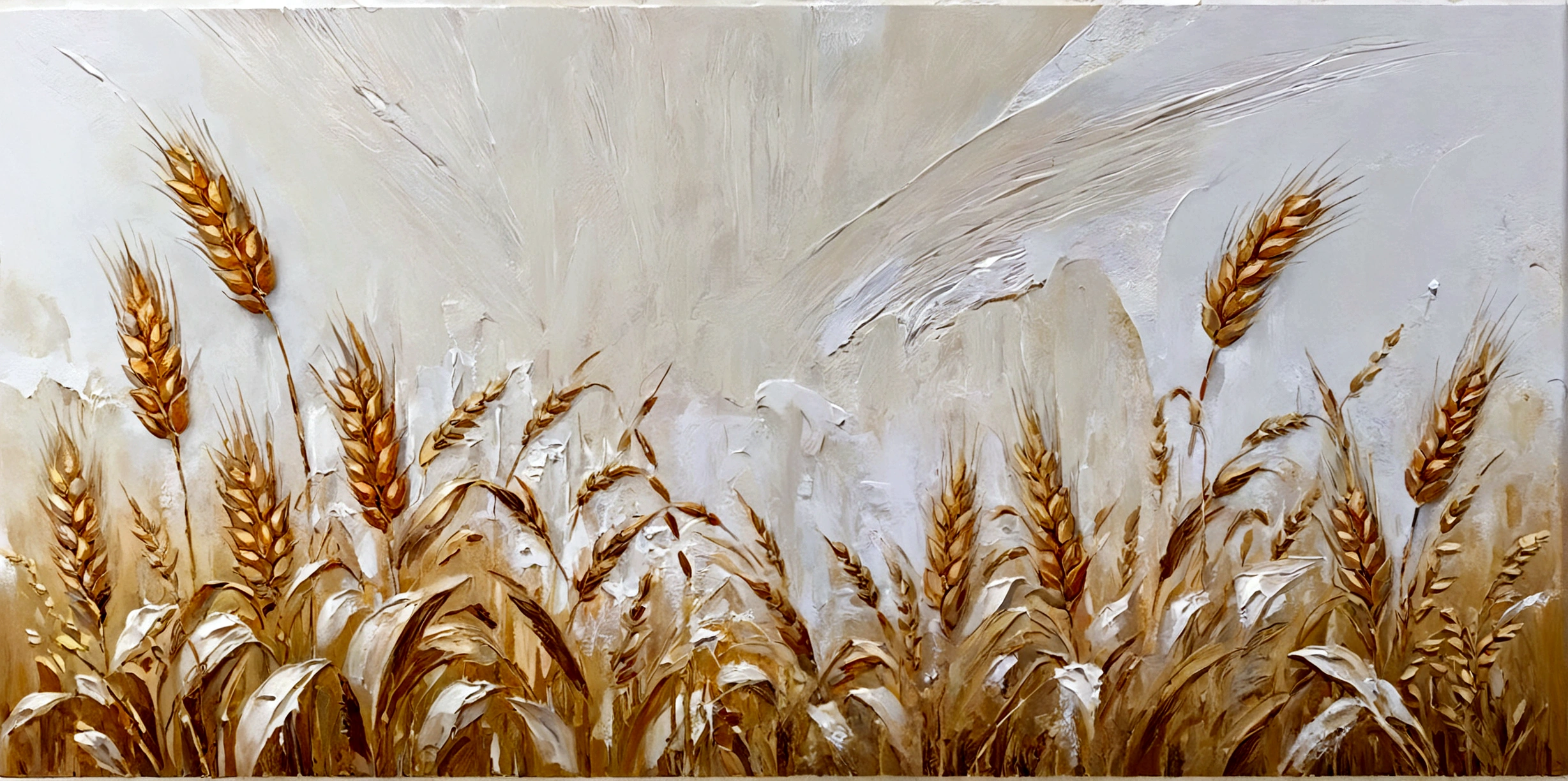 Golden wheat,reed,vanilla,bright,White background,real,emotion,Thick textured paint,