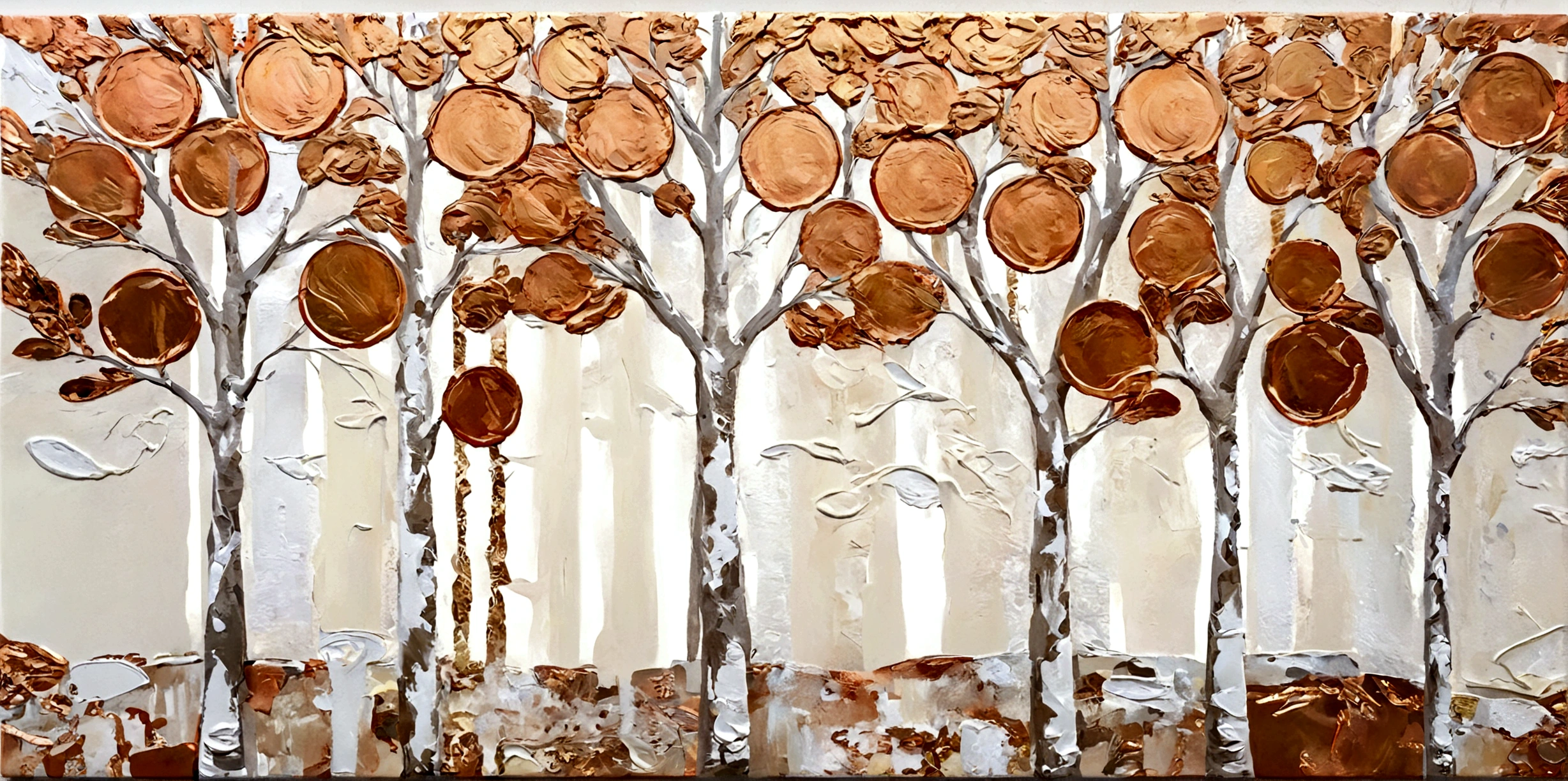 Gilded,Copper Coins,小小的Copper Coins,money tree,vanilla,bright,White background,vanilla,cream,Abstract Art,emotion,emotion,Thick textured paint,