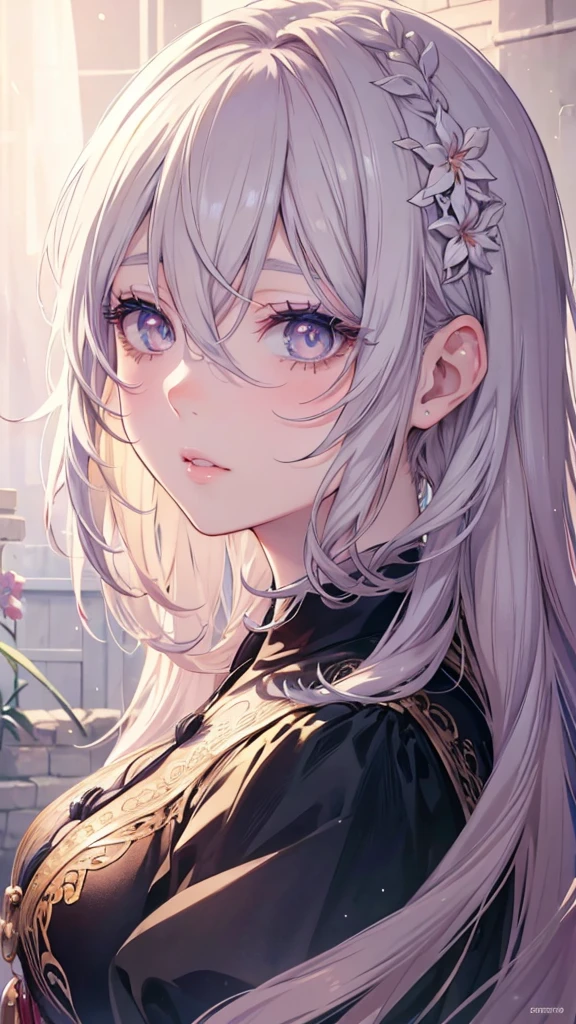 a beautiful anime girl, beautiful detailed eyes, beautiful detailed lips, extremely detailed face and portrait, long eyelashes, intricate hairstyle, soft lighting, detailed background, muted color palette, digital painting, highly detailed, 8k, masterpiece