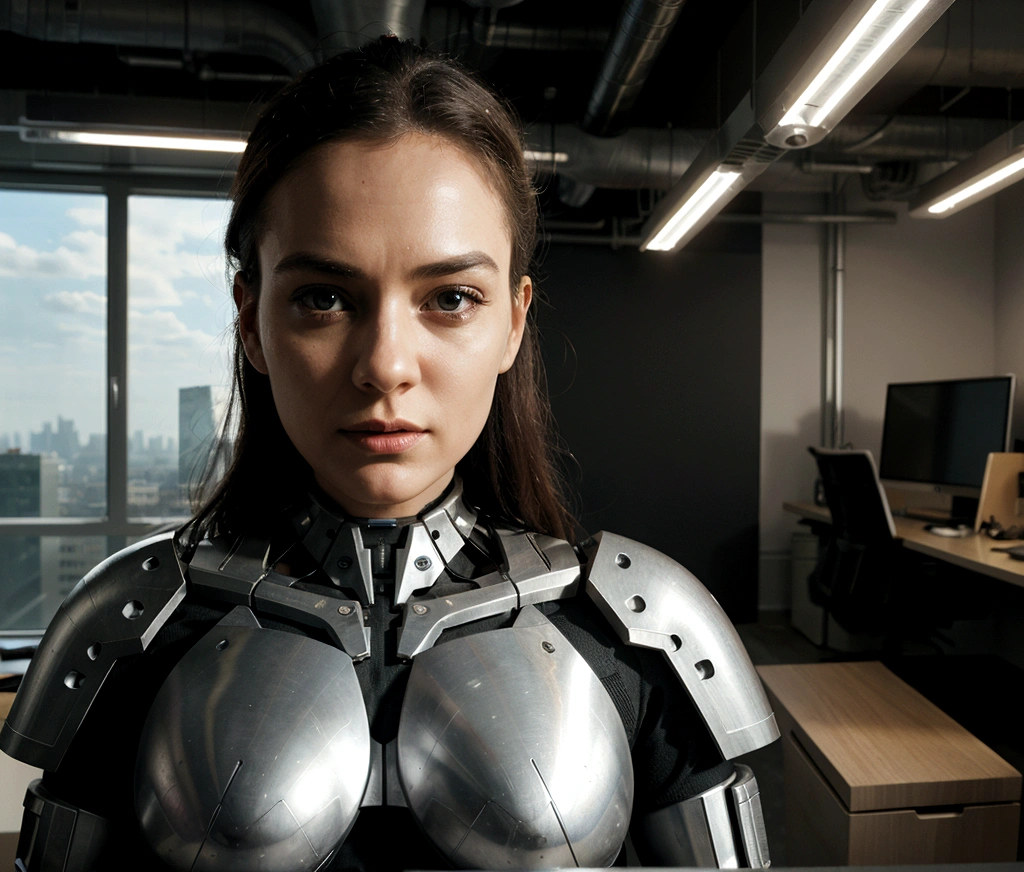 create the image of a cyborg architect in the office