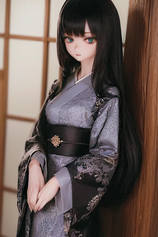 (SFW:2), photorealistic, realistic photo, ((highest quality)), ((masterpiece)), ((extremely detailed)), kukolnydom, doll, (mature woman, 20yo, 20 years old:1.6), solo, ((cowboy shot, standing
, skinny, slender, slim, furisode, obi, hair ornament)), green eyes, parted lips, (black hair, long hair, looking at another, blank eyes, empty eyes, detailed eyes, detailed clothes:1.3), Japanese garden, 8k