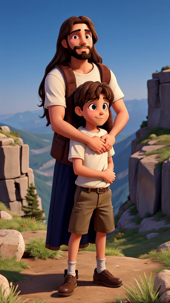 jesus hugging a boy at the mountain top
