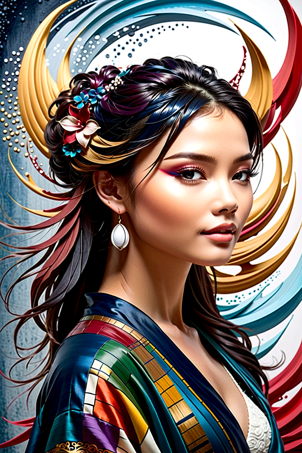 Side view of an Asian woman'face(Thai style)I'm feeling sad because I'Iผิดหวังกับบางสิ่งบางอย่าง..,Line art - black ink,abstract art,greatly exaggerated