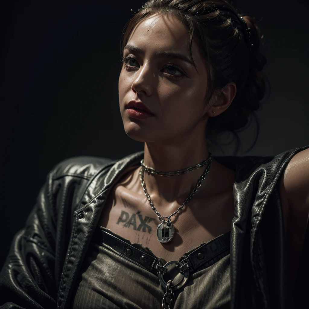 1girl, prison outfit, criminal, antagonist, chains, intricate, detailed, (best quality,4k,8k,highres,masterpiece:1.2),ultra-detailed,(realistic,photorealistic,photo-realistic:1.37),HDR,UHD,studio lighting,ultra-fine painting,sharp focus,physically-based rendering,extreme detail description,professional,vivid colors,bokeh,portraits,horror,dark,moody,dramatic lighting