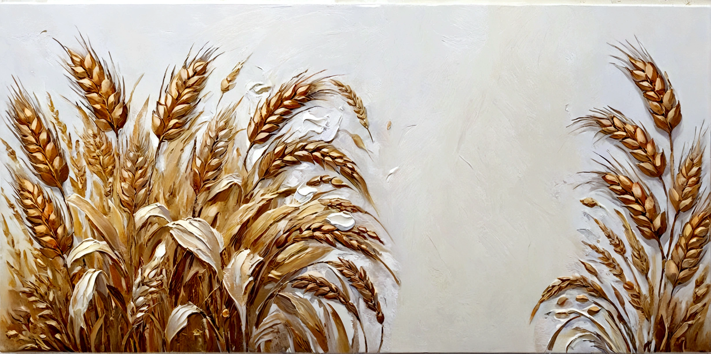 Golden wheat，reed，vanilla，bright，White background，real，emotion，Thick textured paint,