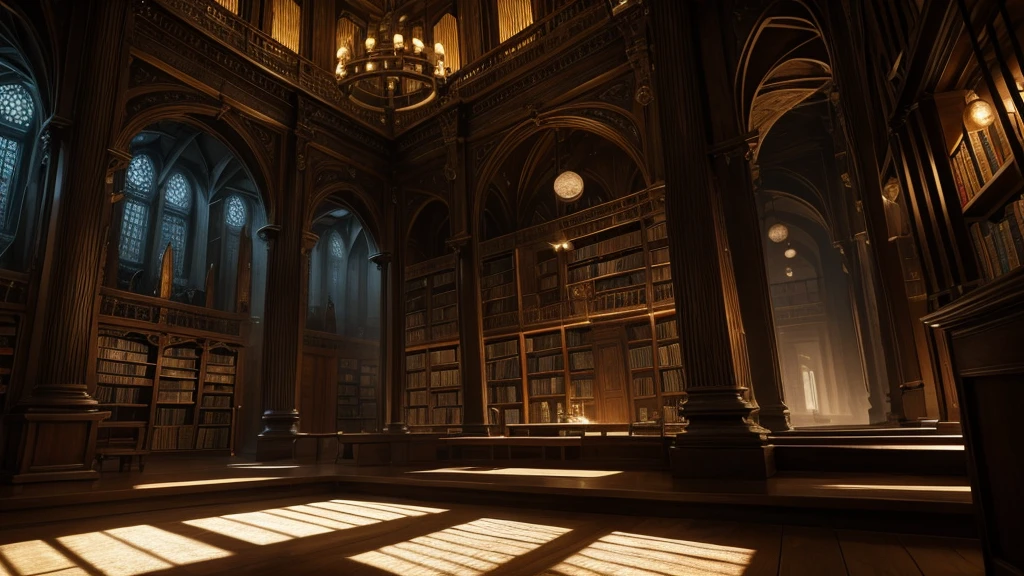 "A dimly lit, candlelit library filled with shelves of old, leather-bound books. Dust particles dance in the warm light, illuminating intricate diagrams and alchemical symbols on yellowed pages. One particular tome lies open on a wooden pedestal, its pages depicting a cosmological map intertwined with mythical creatures and celestial bodies. A faint scent of ancient knowledge lingers in the air, inviting viewers to delve into the secrets of the universe's origins and the interconnectedness of all things."