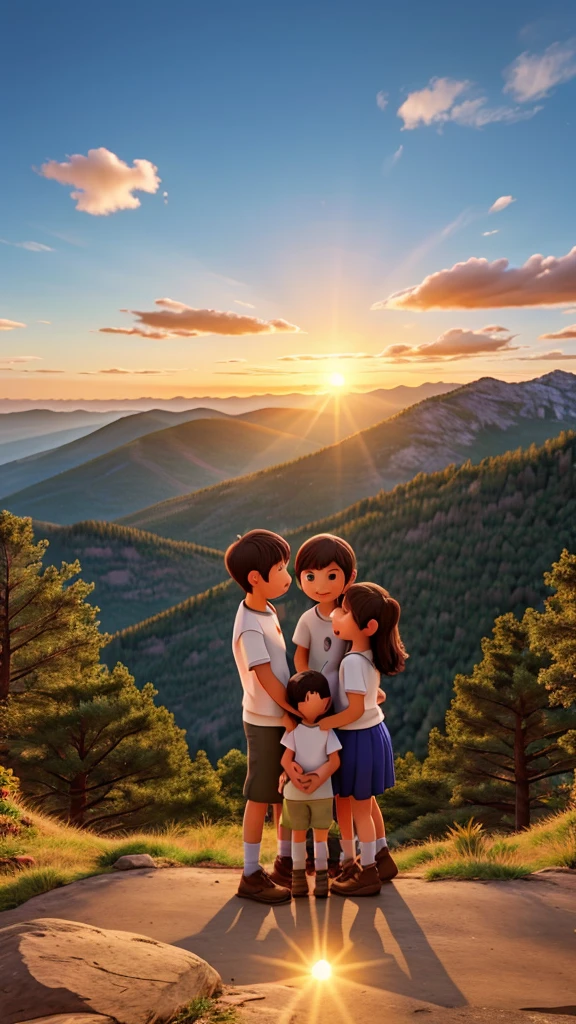 heartwarming family at the mountain top sunrise