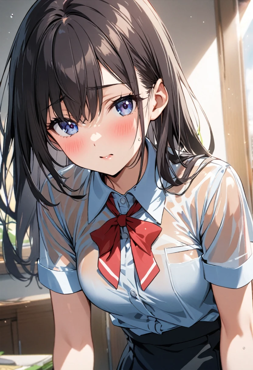 high school student, uniform, see-through, Short sleeve uniform